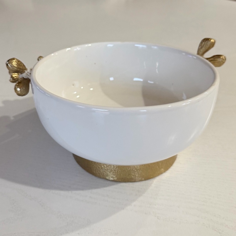 White Ceramic Bowl with Gold Branch Design - Picture 8 of 11